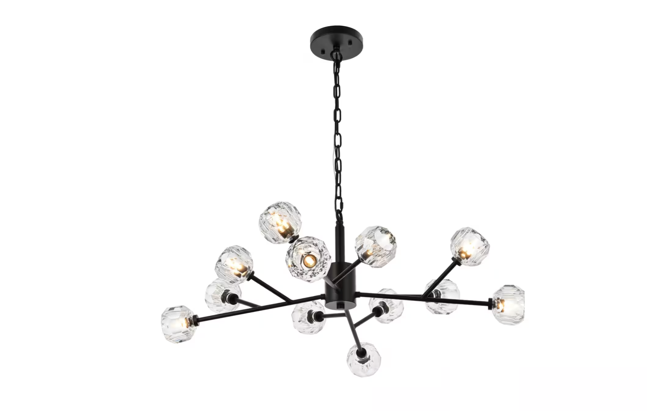 12-Light Crystal Globe Chandelier – Black Sputnik Branch Chandelier for Dining Rooms & Living Spaces