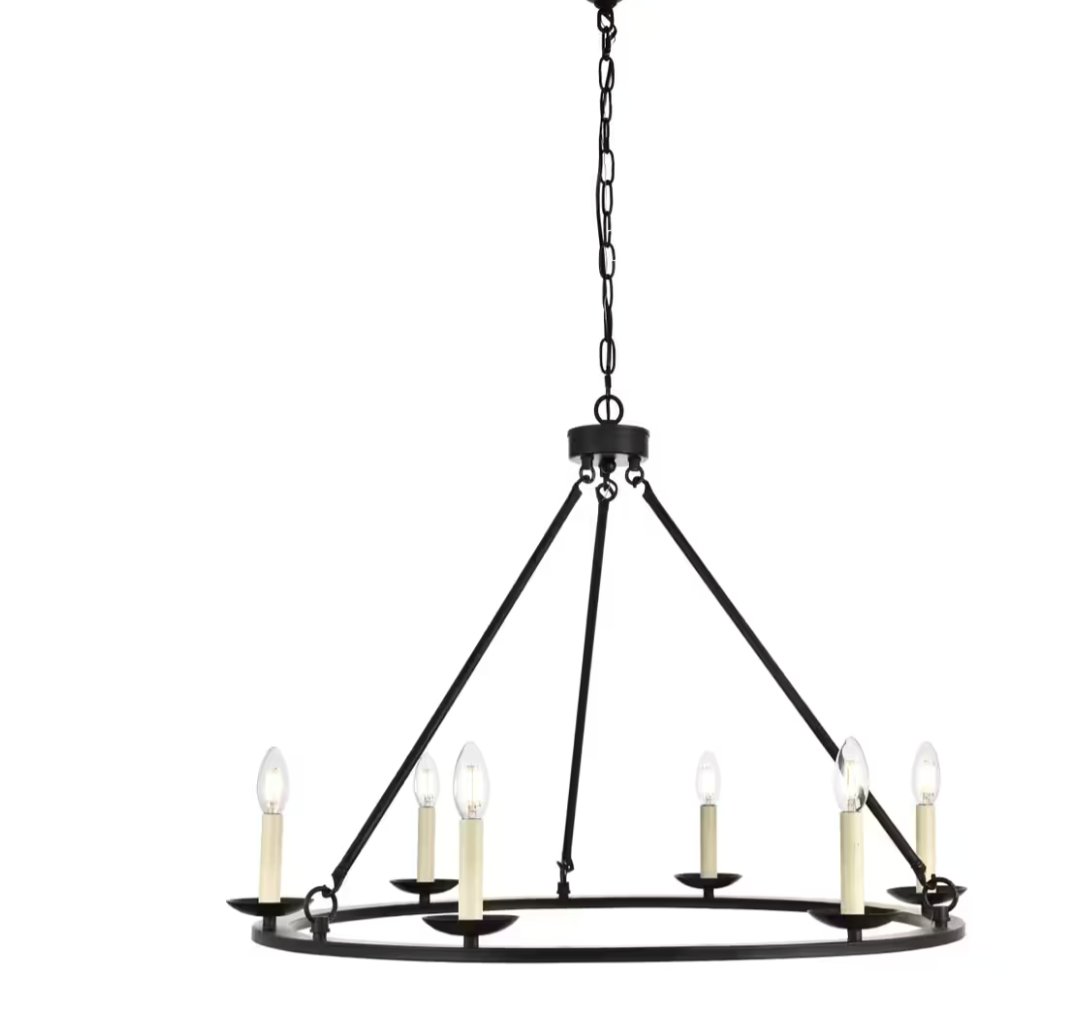 Farmhouse 8-Light Wagon Wheel Chandelier – Black Metal Ring Dining Room & Entryway Lighting